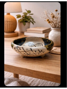 Vintage Studio Pottery Abstract Footed Bowl | Hand Thrown Ceramic Art 8.5” One o